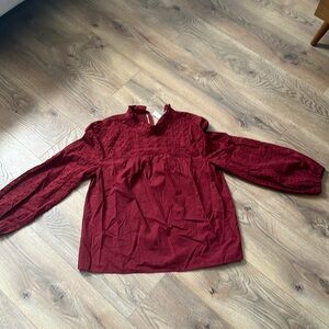 Madewell size large. Red long sleeve top with eyelet and ruffle detail. Nwt